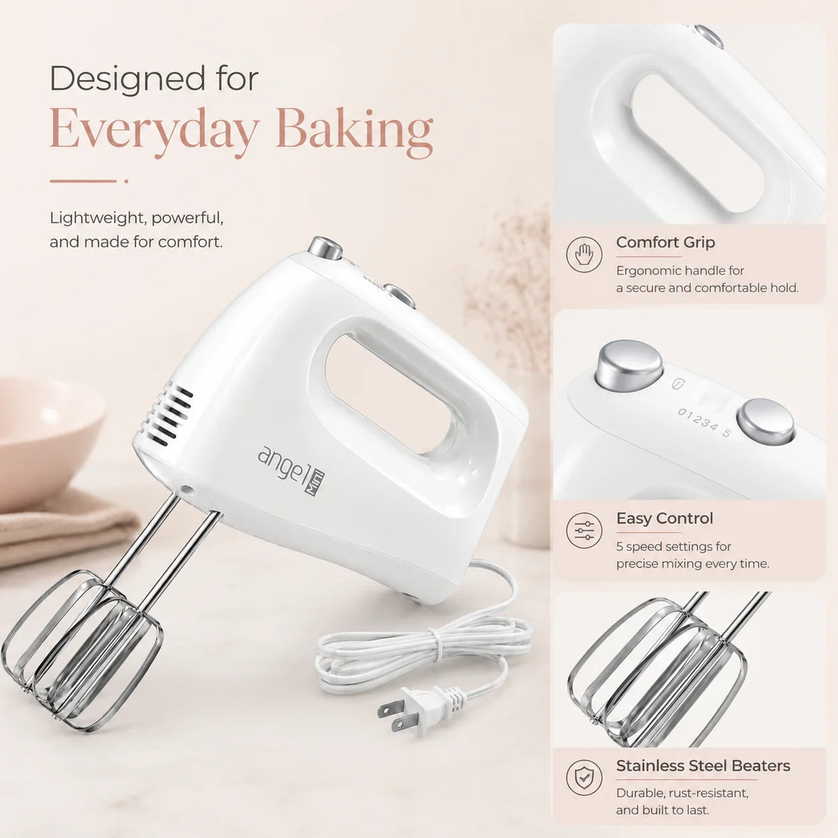 Electric Hand Mixer With Turbo Beaters, Dough Hooks And Whisk