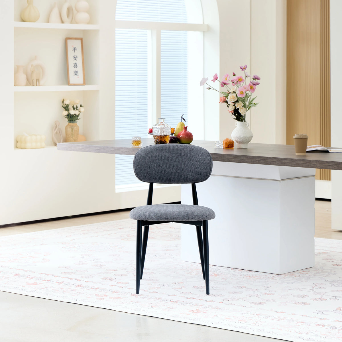 Set Of 2 Modern Fabric Dining Chairs With Metal Legs