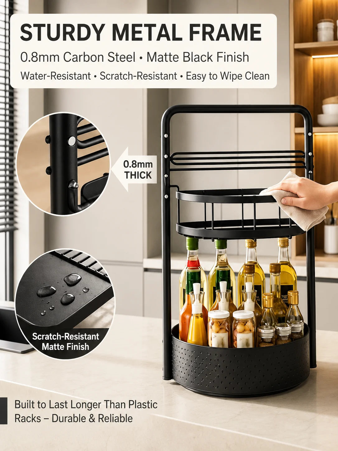 Stainless Steel Lazy Susan Rotating Kitchen Spice Rack Organizer