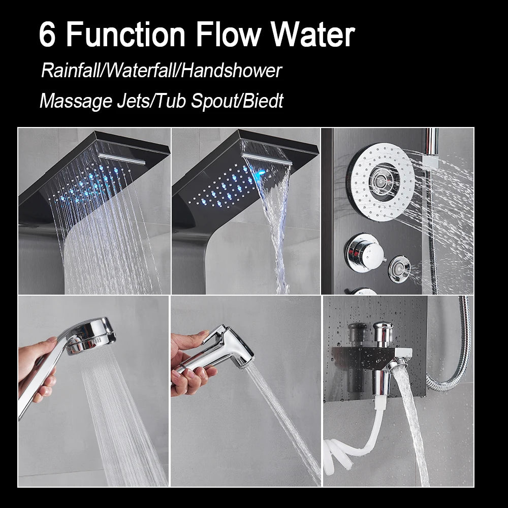 MYQualife LED Shower Panel System With Waterfall Rainfall Massage Jets