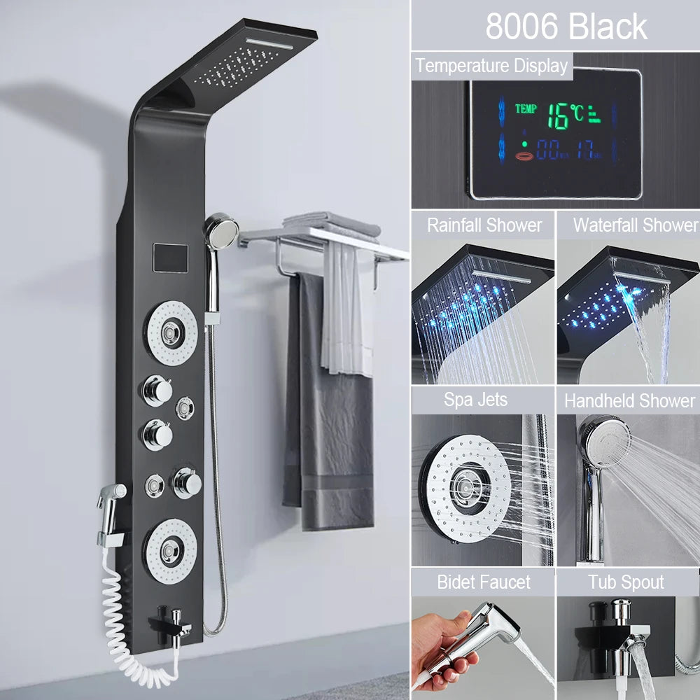MYQualife LED Shower Panel System With Waterfall Rainfall Massage Jets
