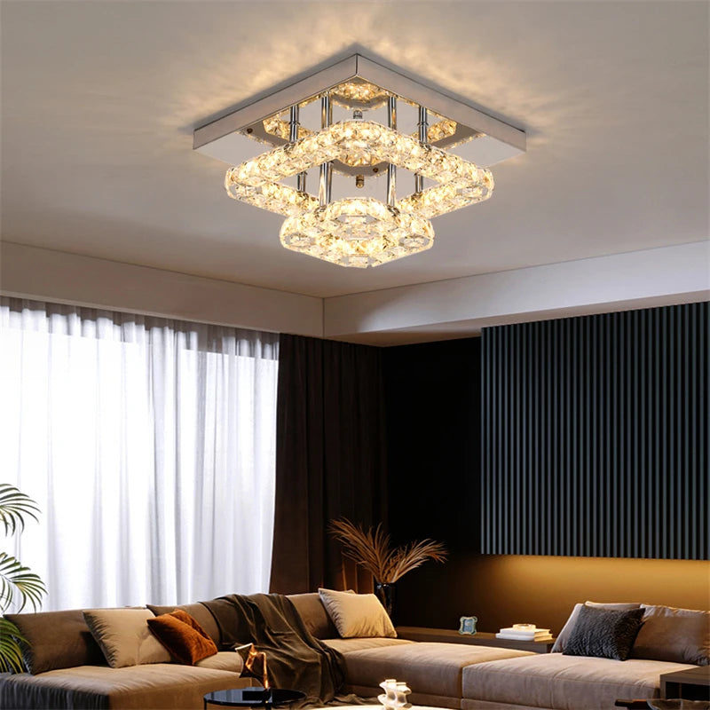 GreeLustr Modern LED Crystal Ring Chandelier Ceiling Light Fixture