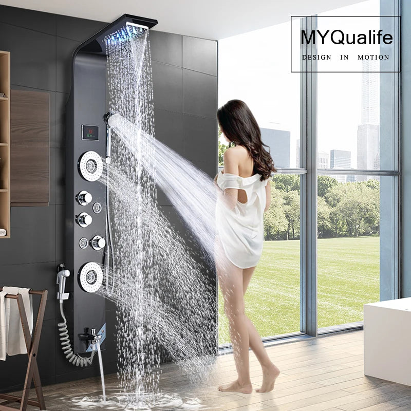 MYQualife LED Shower Panel System With Waterfall Rainfall Massage Jets