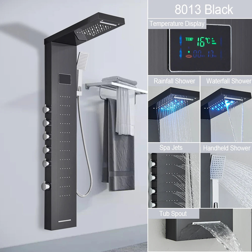 MYQualife LED Shower Panel System With Waterfall Rainfall Massage Jets
