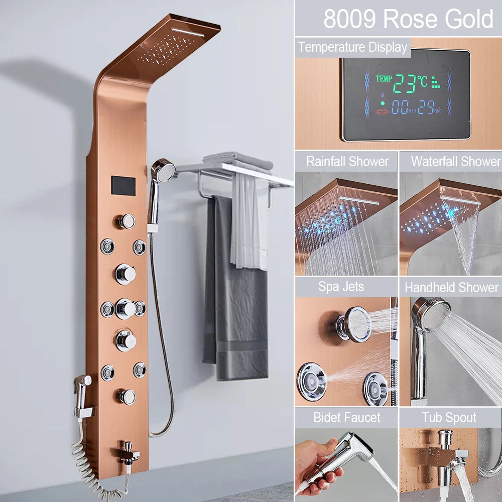 MYQualife LED Shower Panel System With Waterfall Rainfall Massage Jets