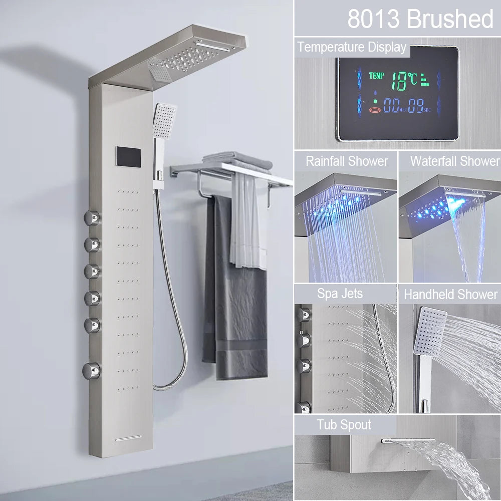 MYQualife LED Shower Panel System With Waterfall Rainfall Massage Jets