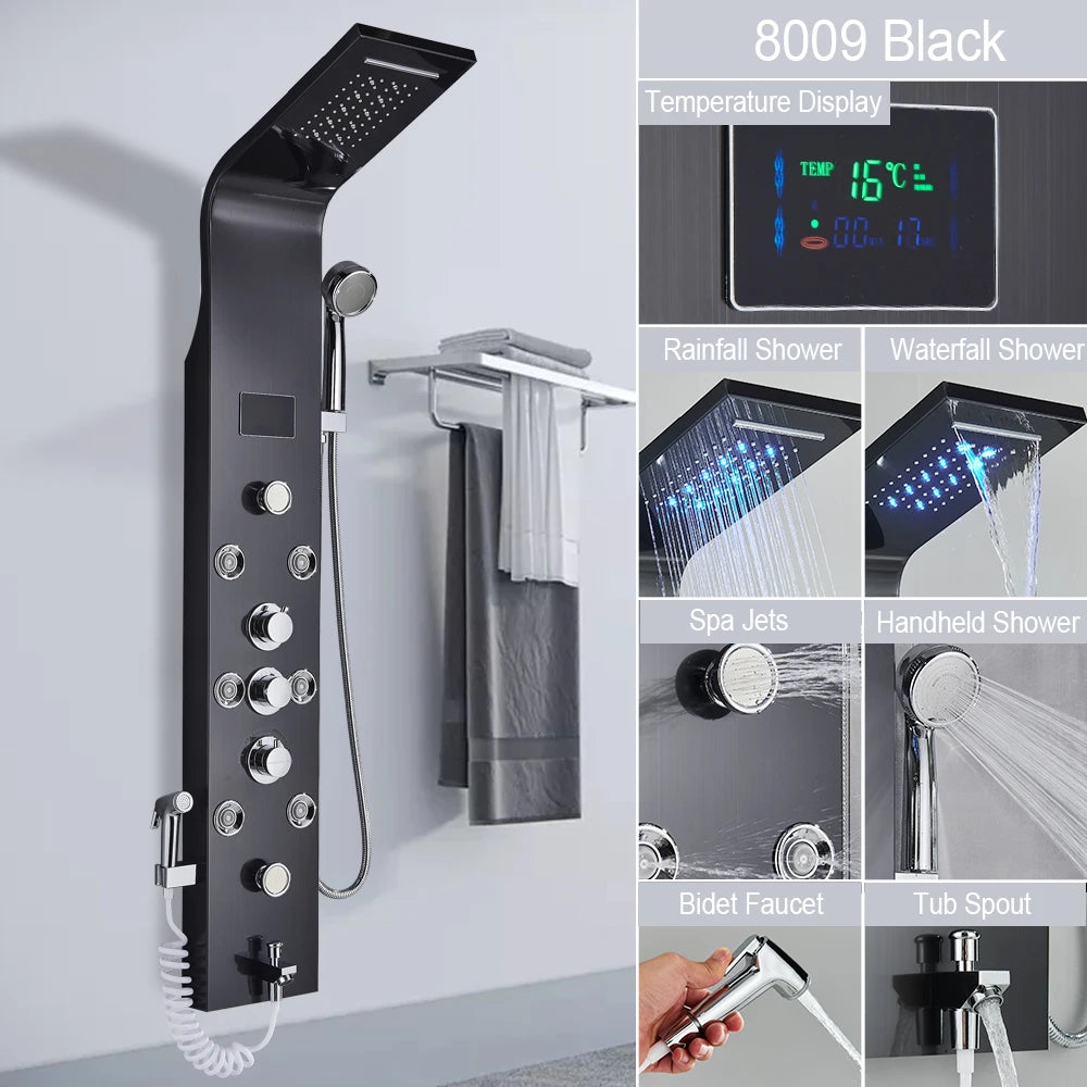 MYQualife LED Shower Panel System With Waterfall Rainfall Massage Jets