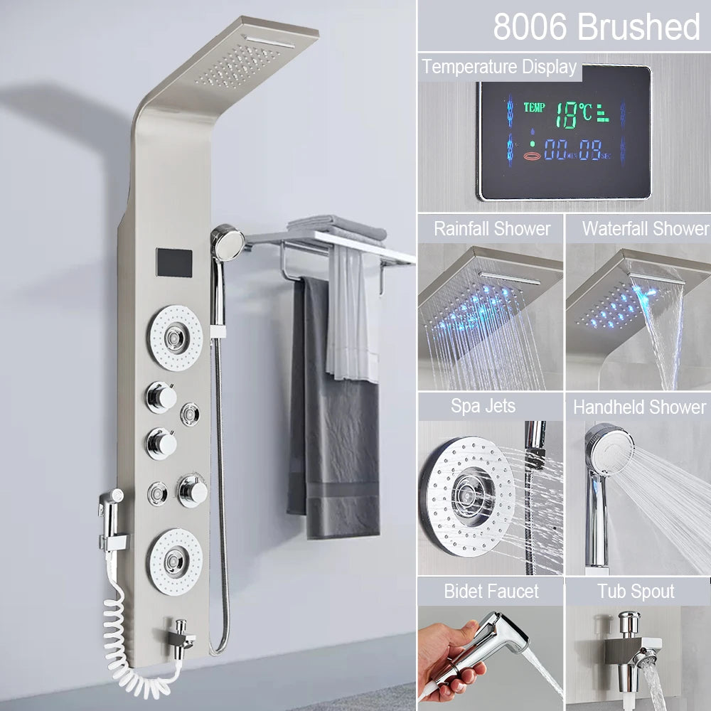 MYQualife LED Shower Panel System With Waterfall Rainfall Massage Jets