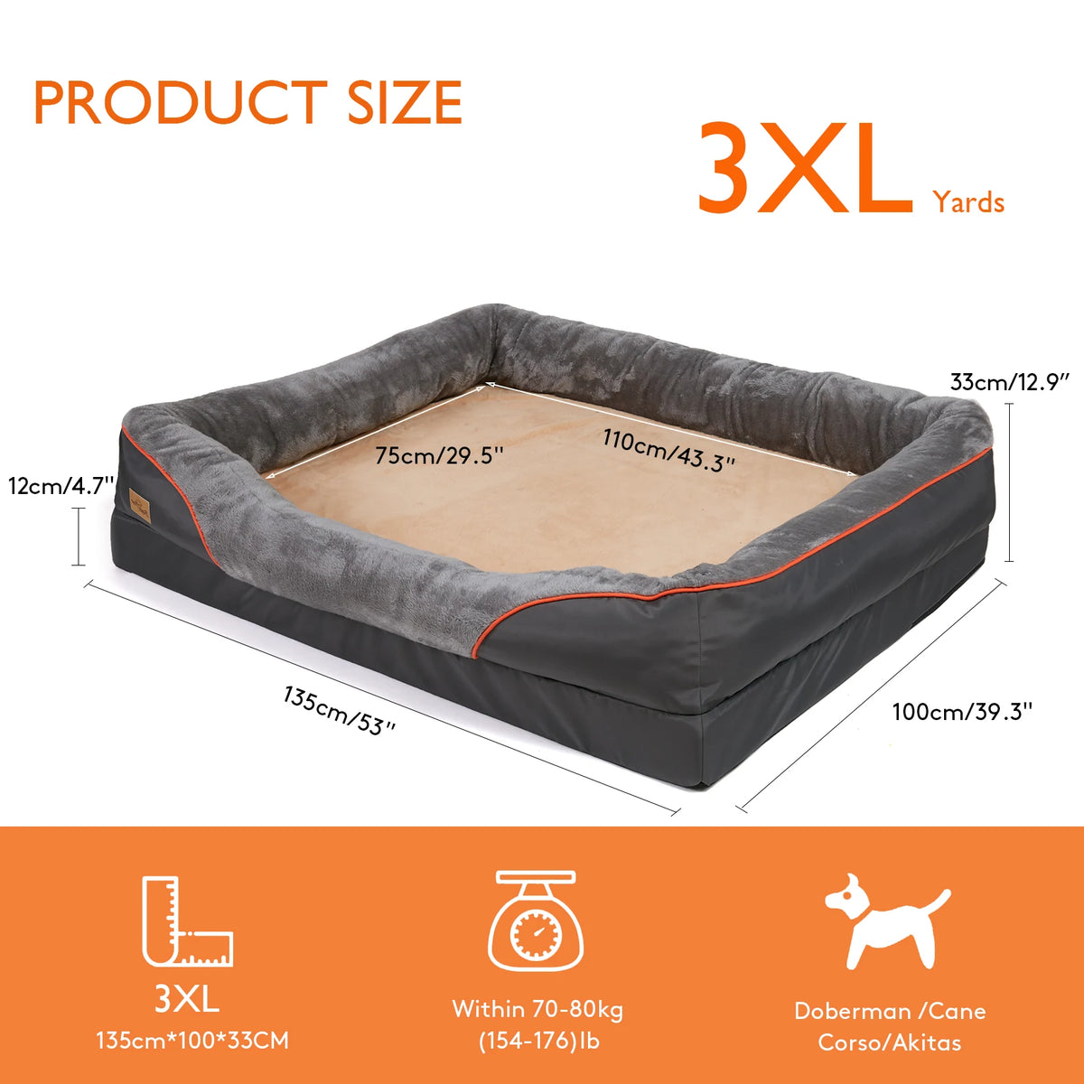 BINGOPAW Waterproof Dog Bed With Removable Washable Fleece Cover