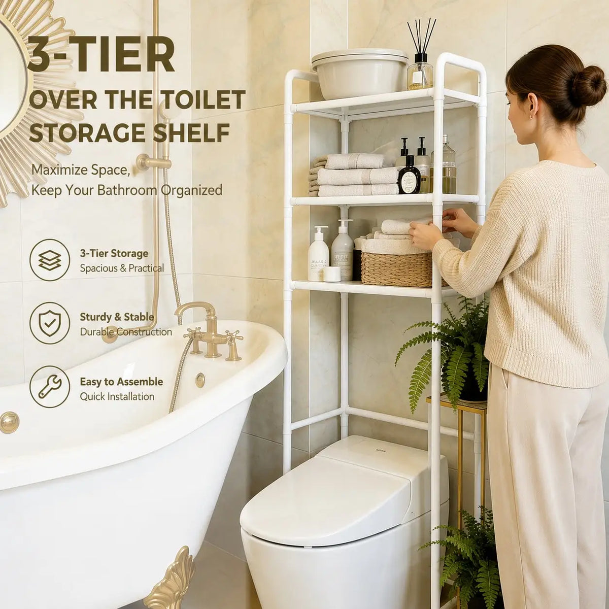 Bathroom Storage Shelf Anti-Fall Iron Middle Layer Boards