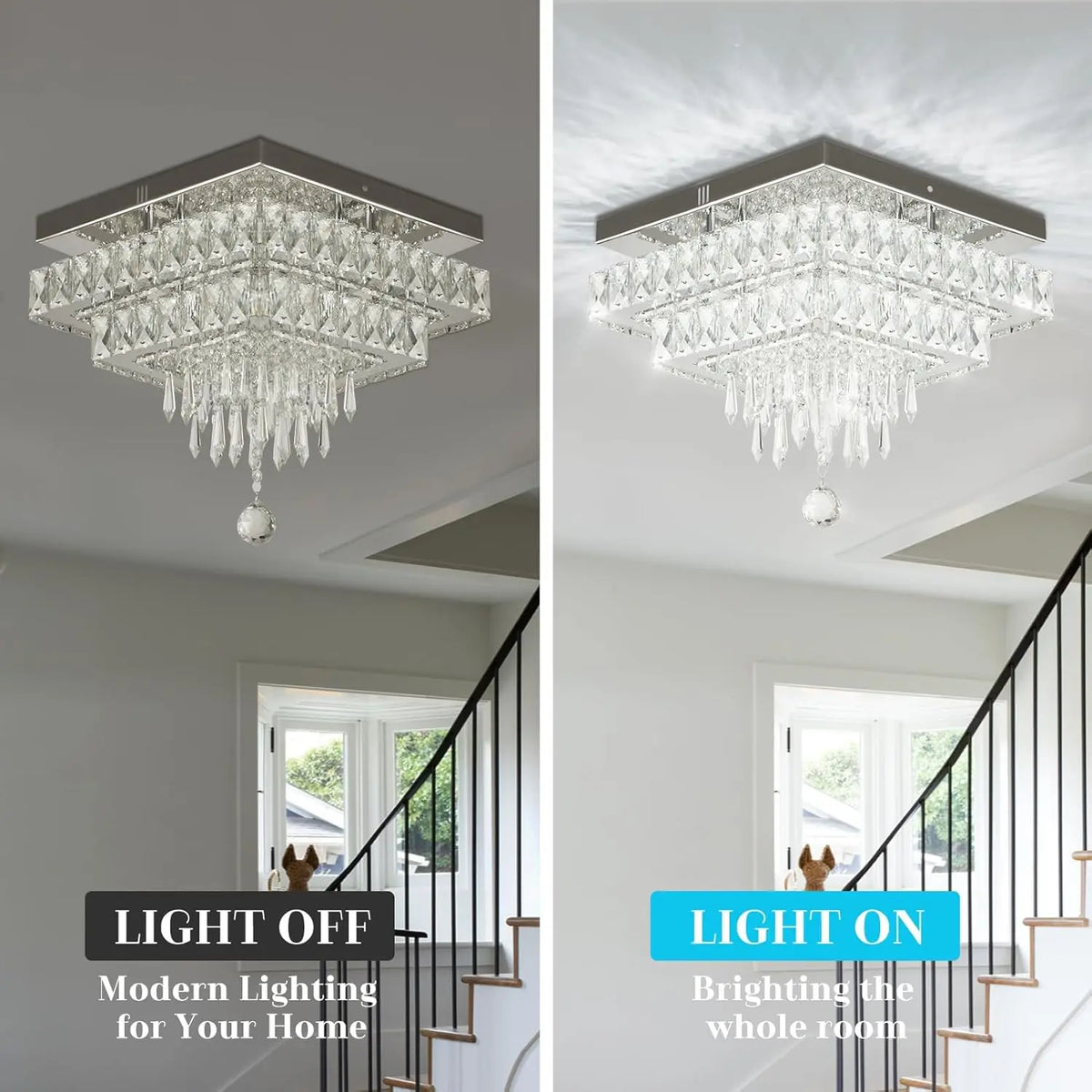 FRIXCHUR Dimmable Crystal Flush Mount Ceiling Chandelier With Remote Control