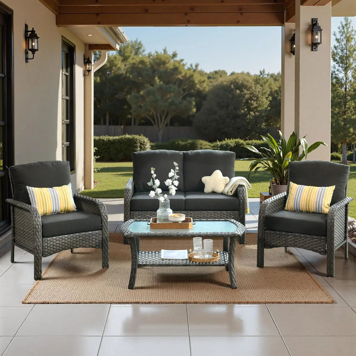 Xiaolang High Back Rattan Loveseat Patio Outdoor Furniture Set
