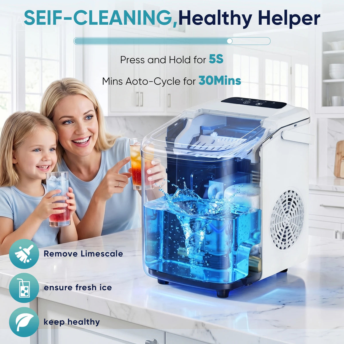 Portable Countertop Ice Maker Machine With Scoop Basket And Handle