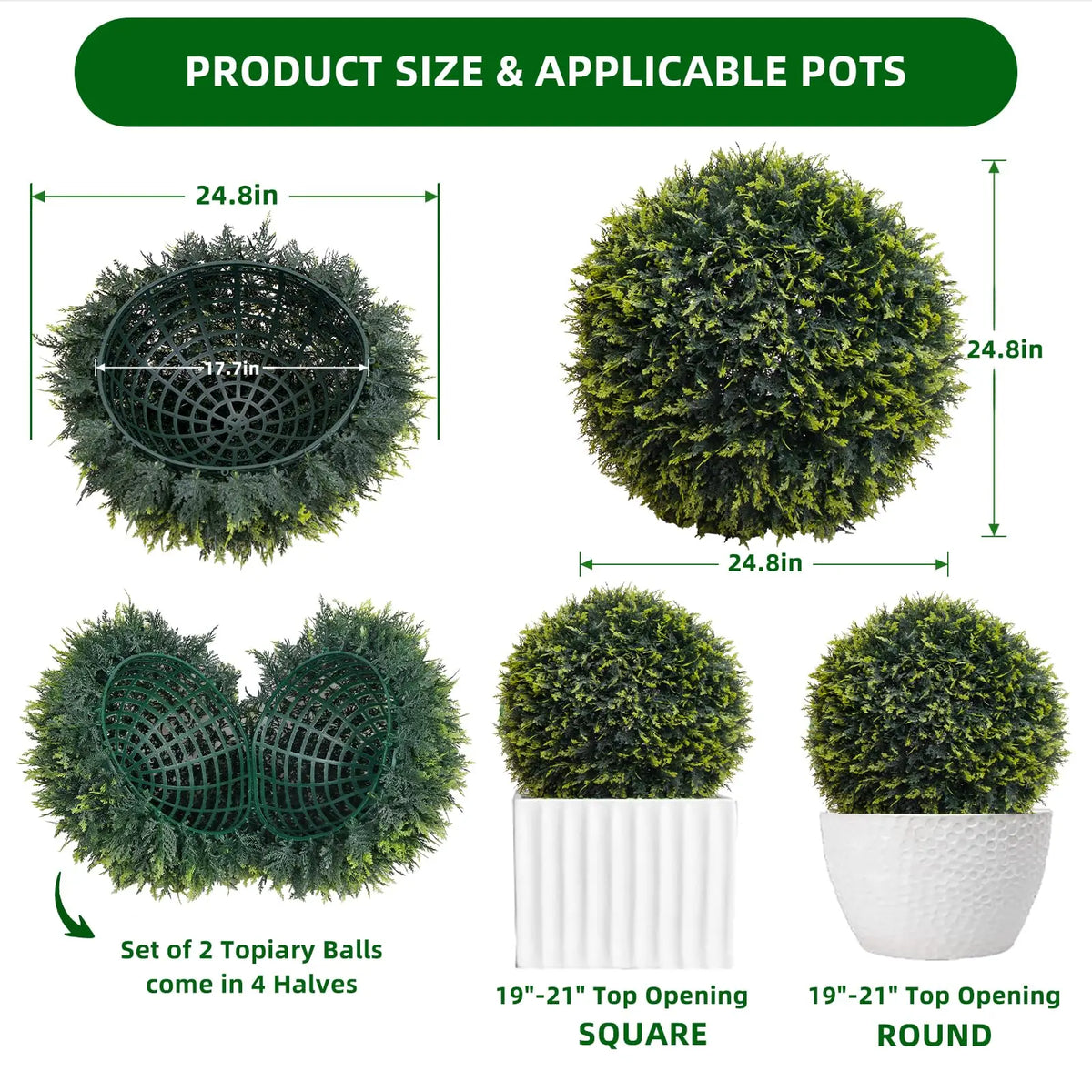 Studyset Artificial Cedar Topiary Balls Set for Outdoor Home Decor