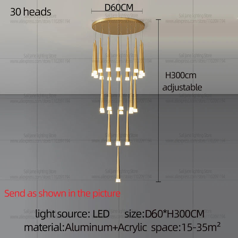 CAMPEGGI Luxury LED Pendant Chandelier for Living Room and Staircase