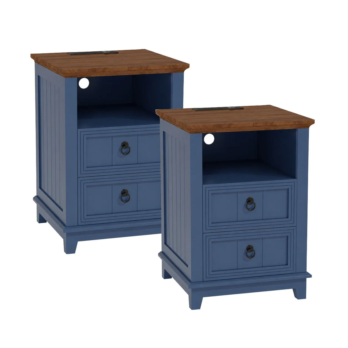 Modern Fluted Wood Nightstand With Usb Charging Station And Shelf