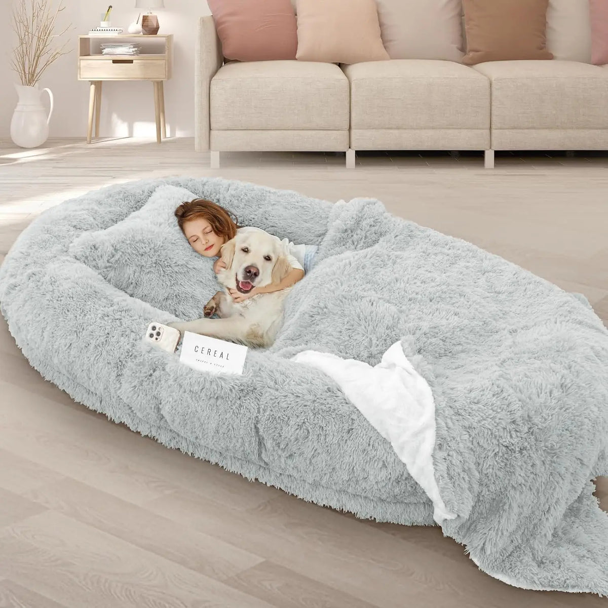 ROOMTEC Human Dog Bed With Washable Memory Foam And Pillow