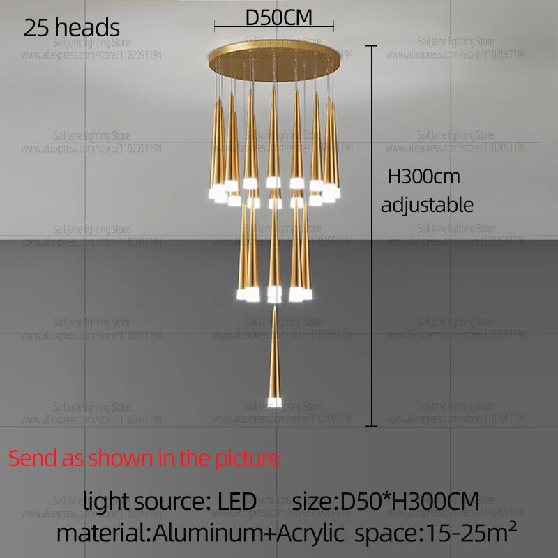 CAMPEGGI Luxury LED Pendant Chandelier for Living Room and Staircase