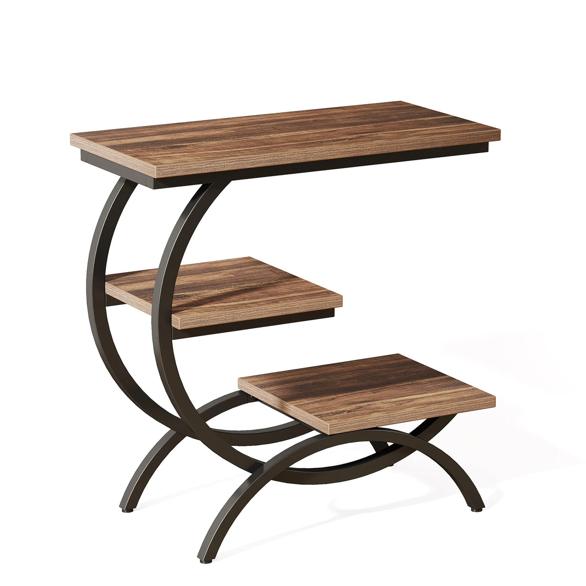 Tribesigns Industrial C Shape End Table Three Tier Storage Shelves