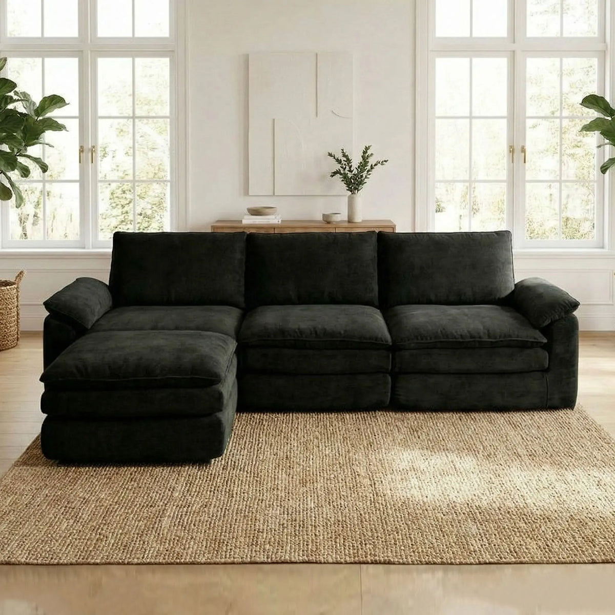 L Shaped Chenille Cloud Sofa With Chaise Lounge Modular Sectional