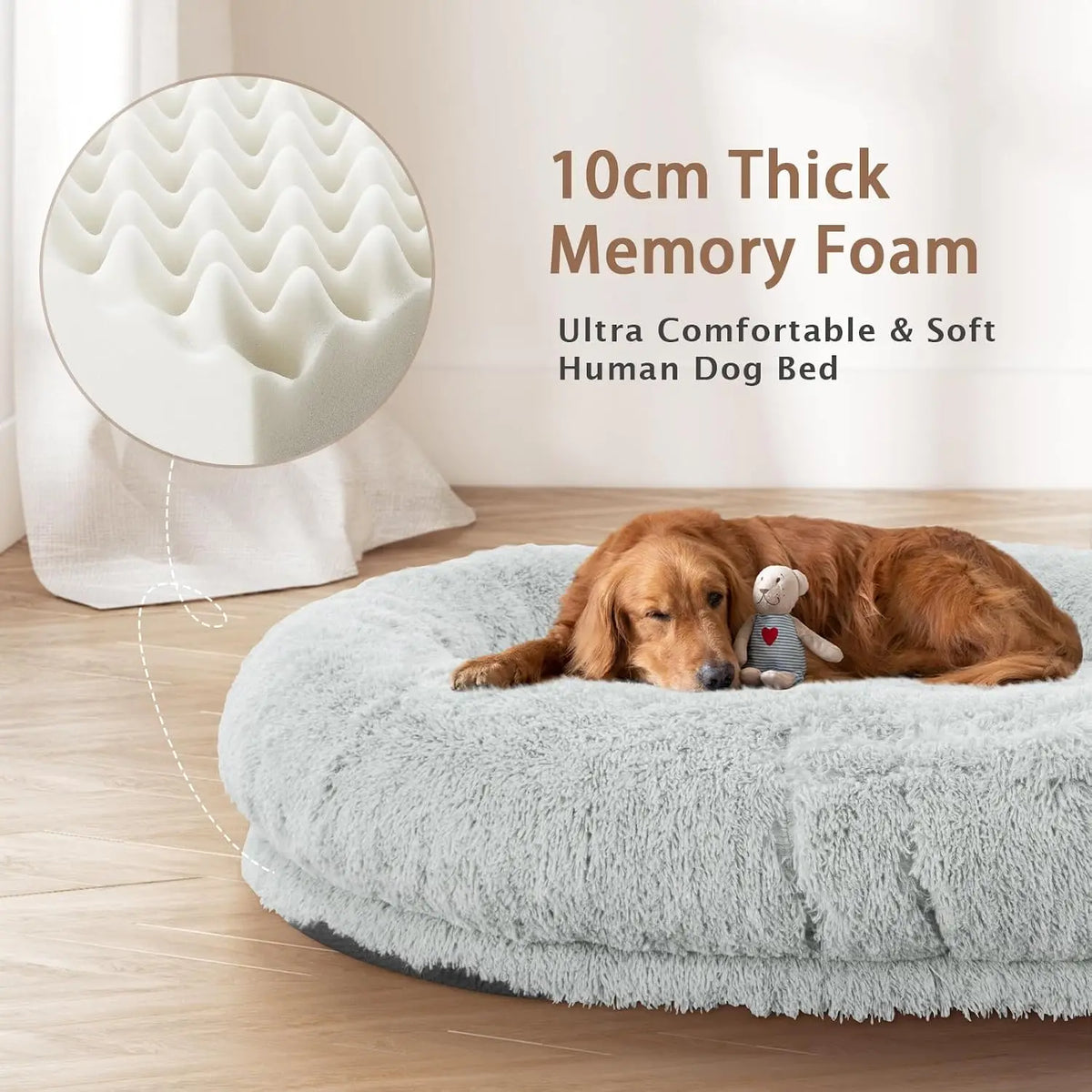 ROOMTEC Human Dog Bed With Washable Memory Foam And Pillow