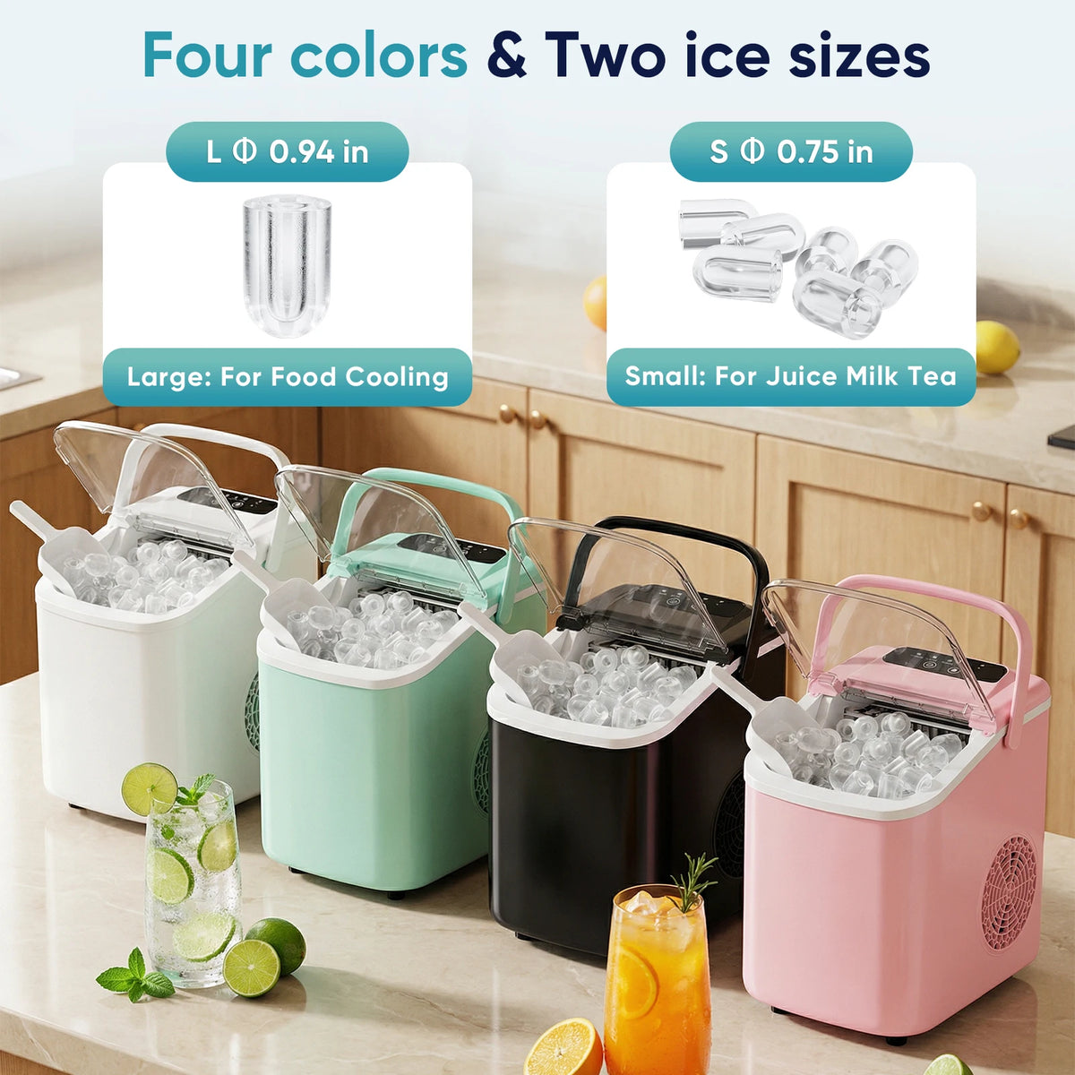 Portable Countertop Ice Maker Machine With Scoop Basket And Handle