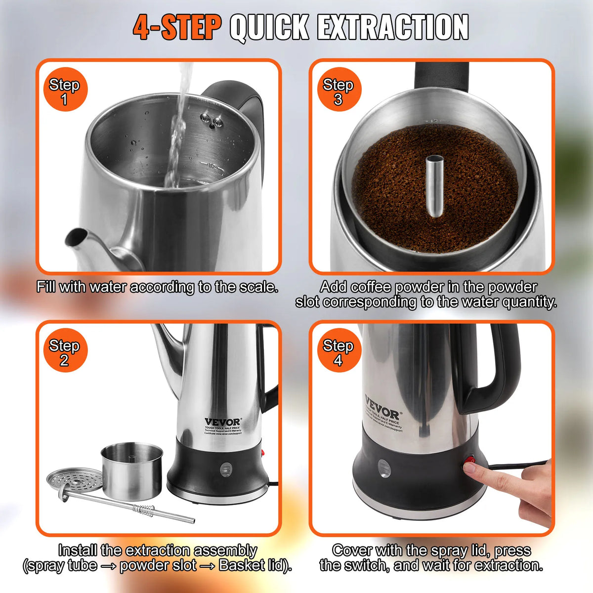 SucceBuy Electric Stainless Steel Coffee Percolator With Keep Warm