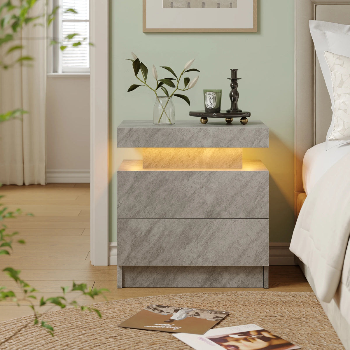 Cubehom LED Nightstand With Two Drawers And Adjustable RGB Lights