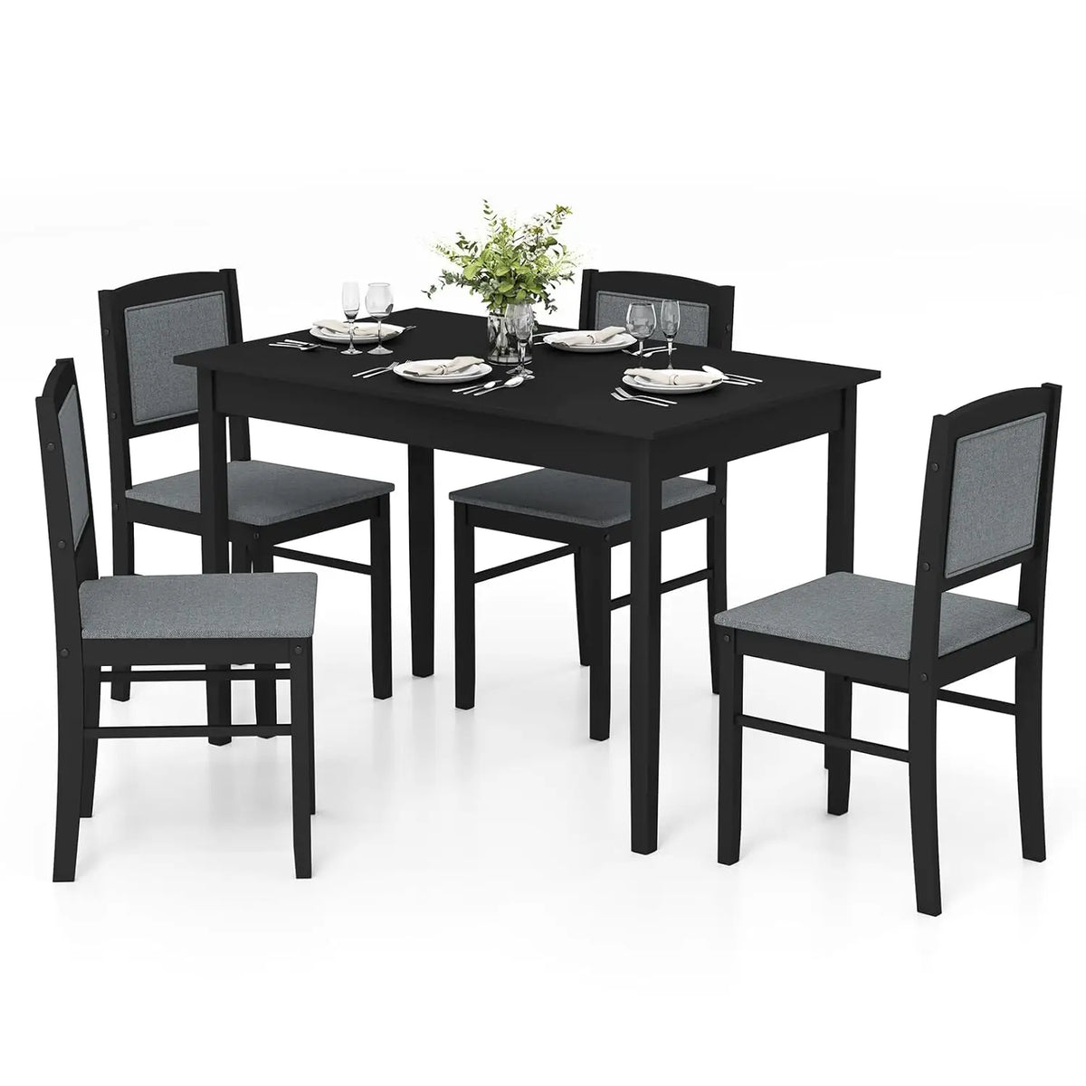 Dining Table Set for 4, Farmhouse Solid Wood Dinette Set w/Rubber Wood Legs, Upholstered Seat & Padded Backrest,, Customized