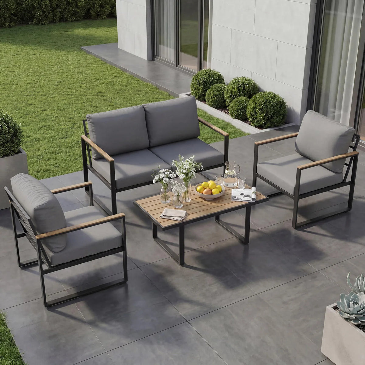 HobbyLane 4 Piece Outdoor Patio Sofa Set With Coffee Table