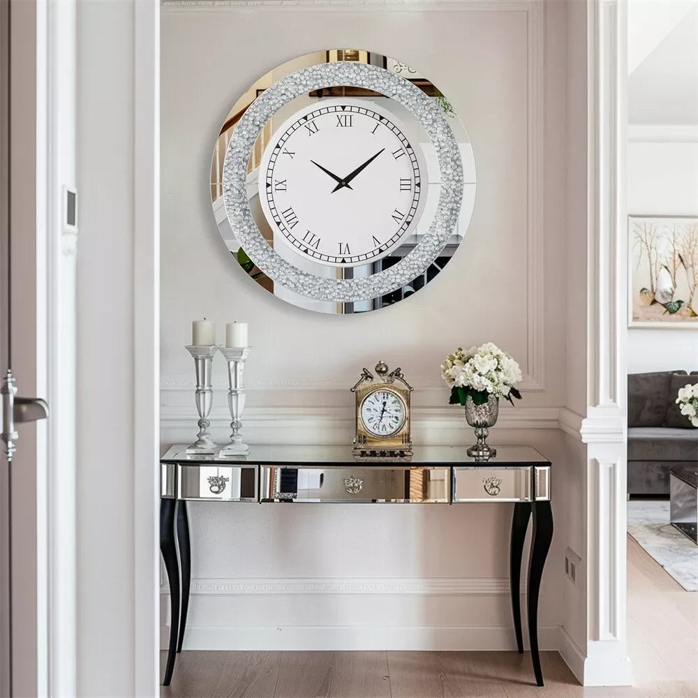 LUVODI 32inch Large Diamond Crystal Modern 3D Wall Clock Living Room Kitchen Bedroom Hall Clock with Roman Numerals