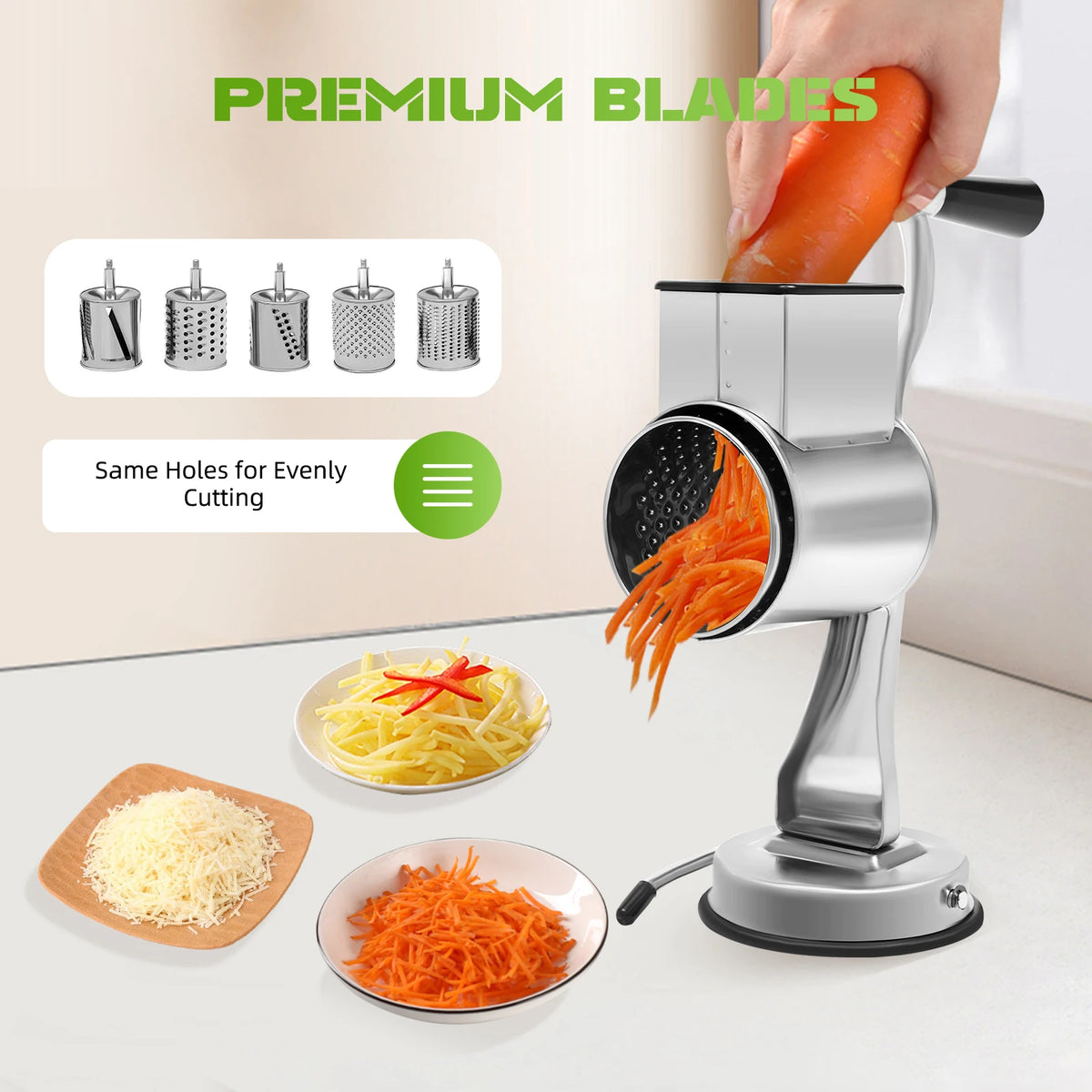 Stainless Steel Rotary Grater With Five Blades Vegetable Shredder