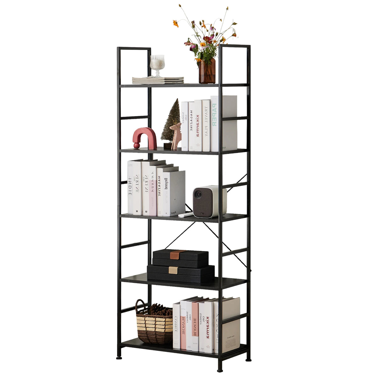 JHK Metal Bookcase Modern Home Office Storage Organizer