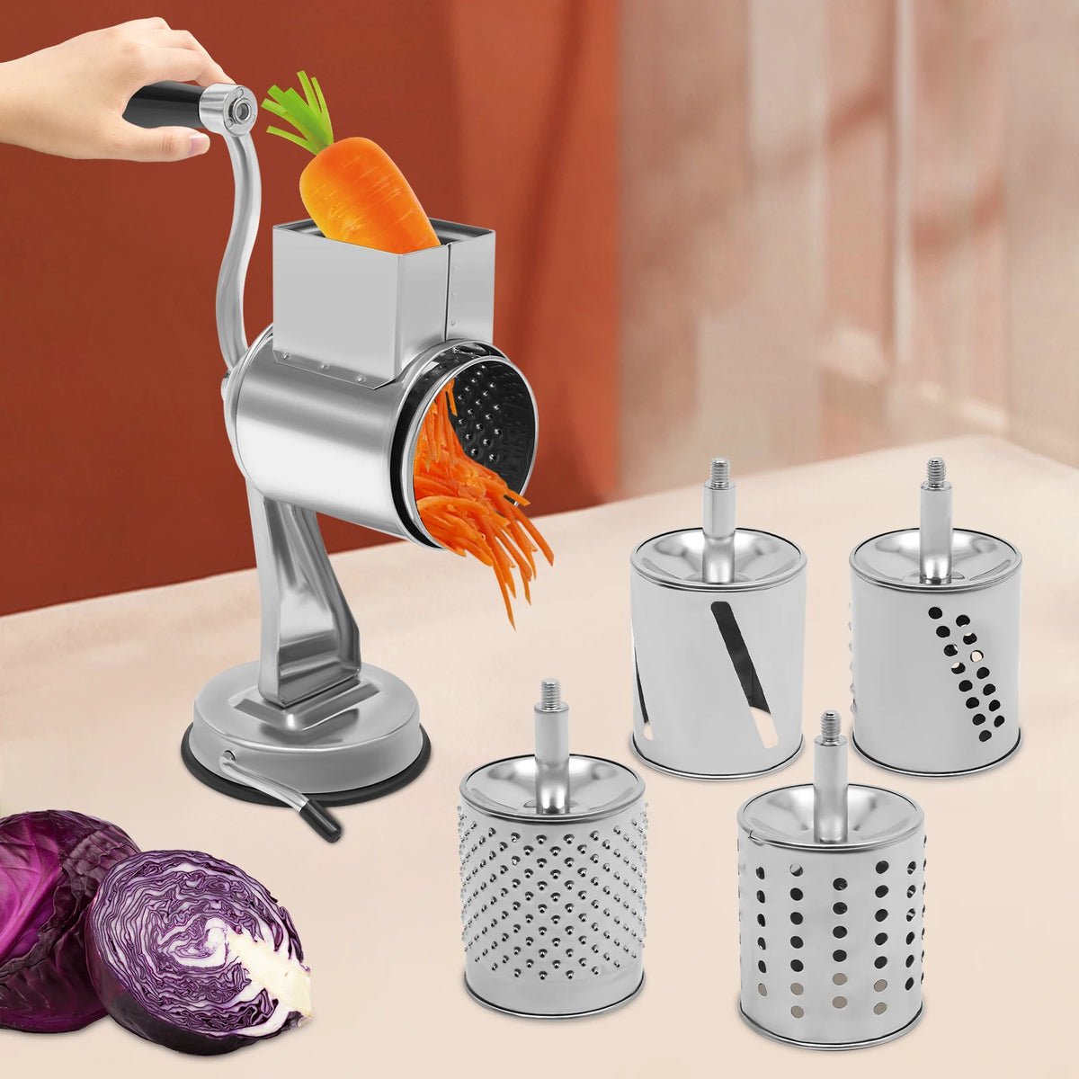 Stainless Steel Rotary Grater With Five Blades Vegetable Shredder