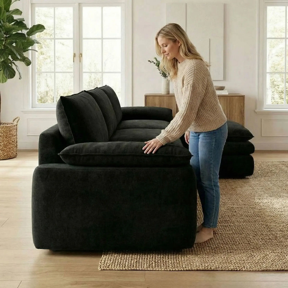 L Shaped Chenille Cloud Sofa With Chaise Lounge Modular Sectional