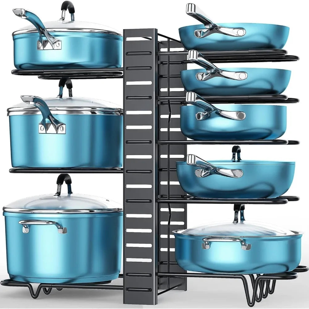 Adjustable Pots And Pans Organizer Rack For Kitchen Cabinets