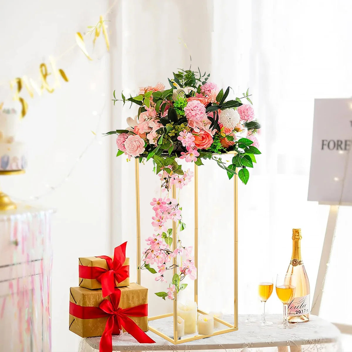 23.6" Tall Gold Metal Wedding Flower Vase Set of 5, Flower Stand Centerpieces for Wedding Table Decoration Party Banquet Centerpiece Gold Vase