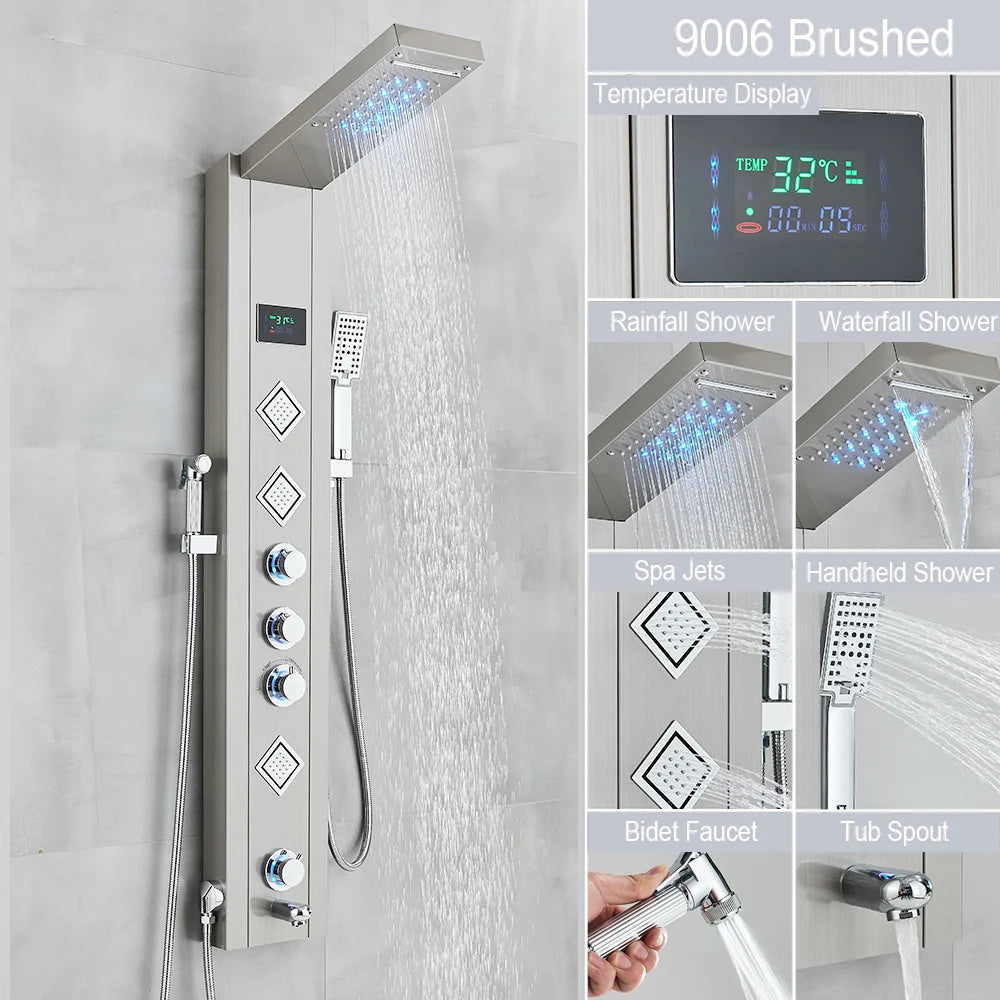 MYQualife LED Shower Panel System With Waterfall Rainfall Massage Jets