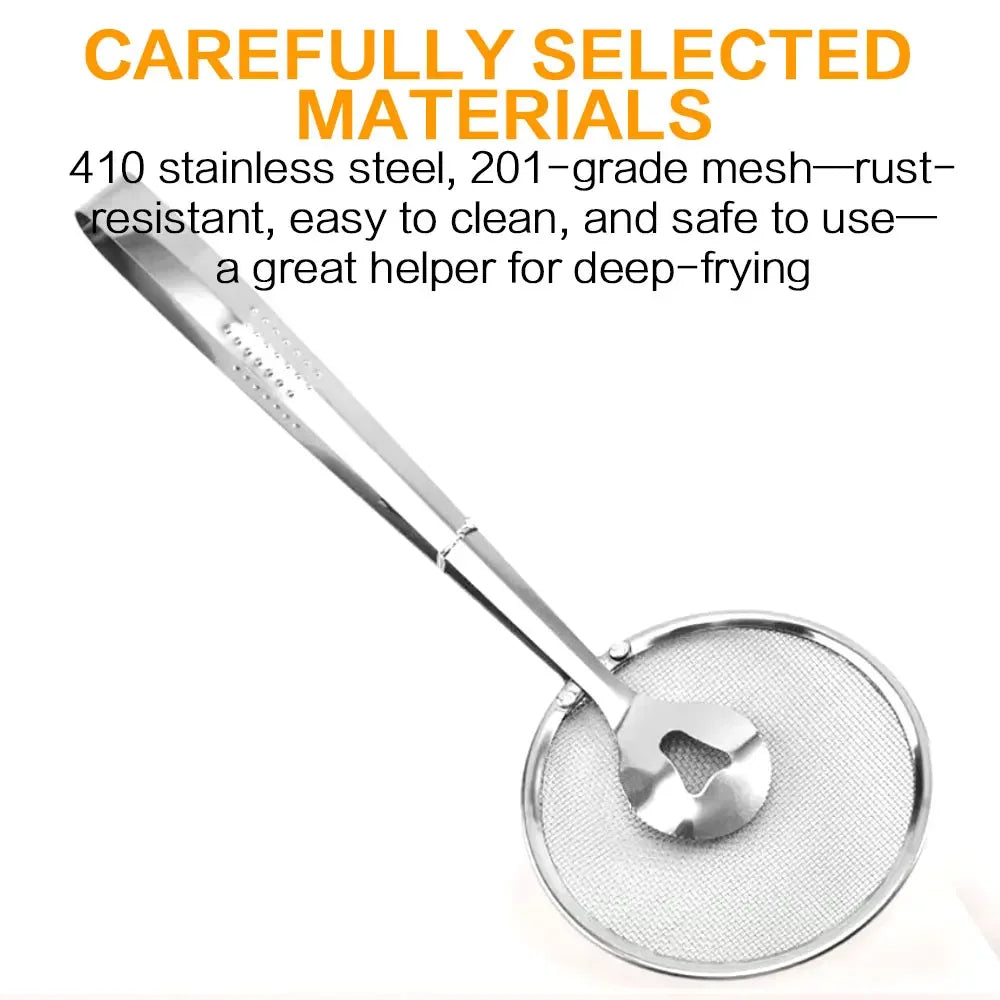 STONEGO Stainless Steel Mesh Strainer Spoon With Oil Filter Clip