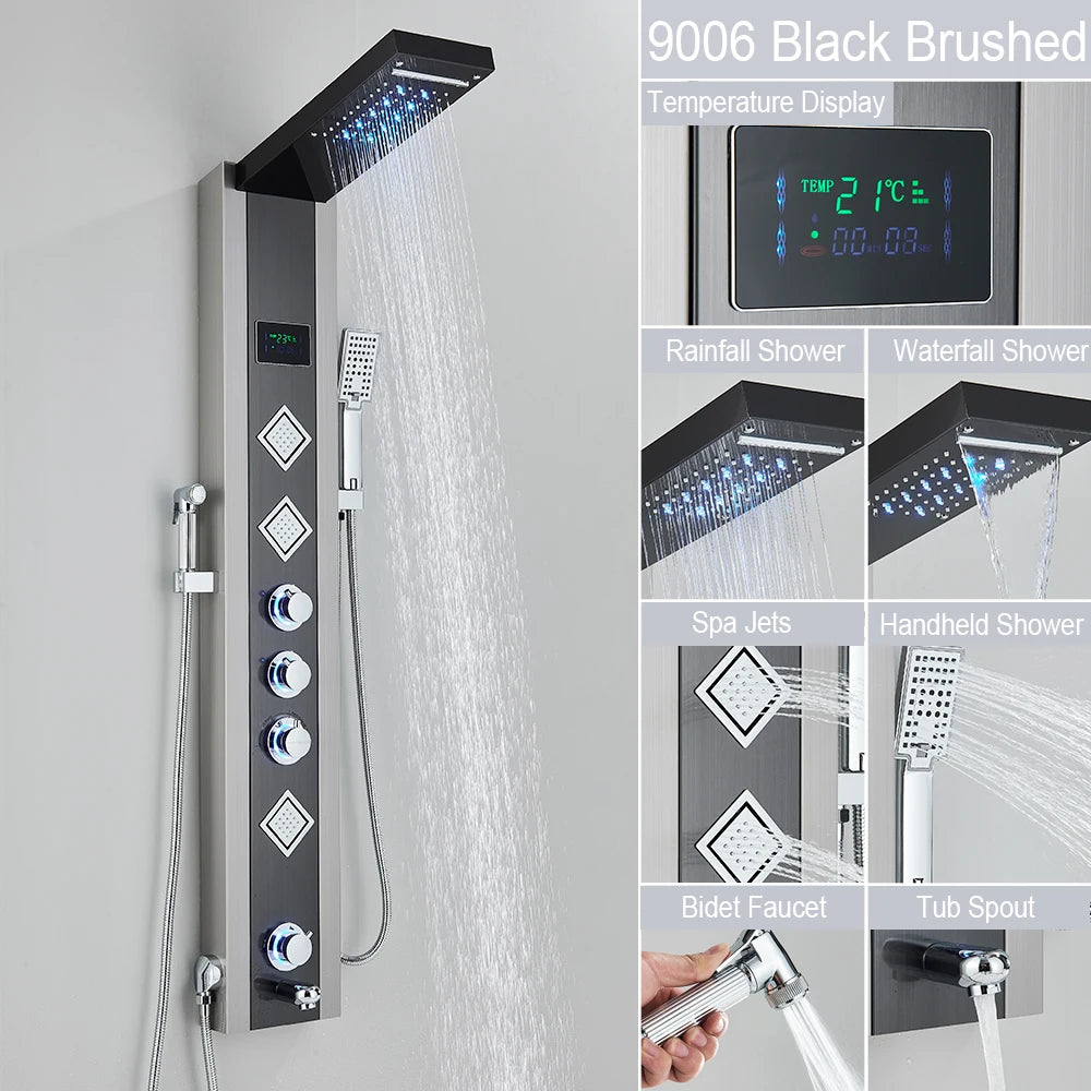 MYQualife LED Shower Panel System With Waterfall Rainfall Massage Jets