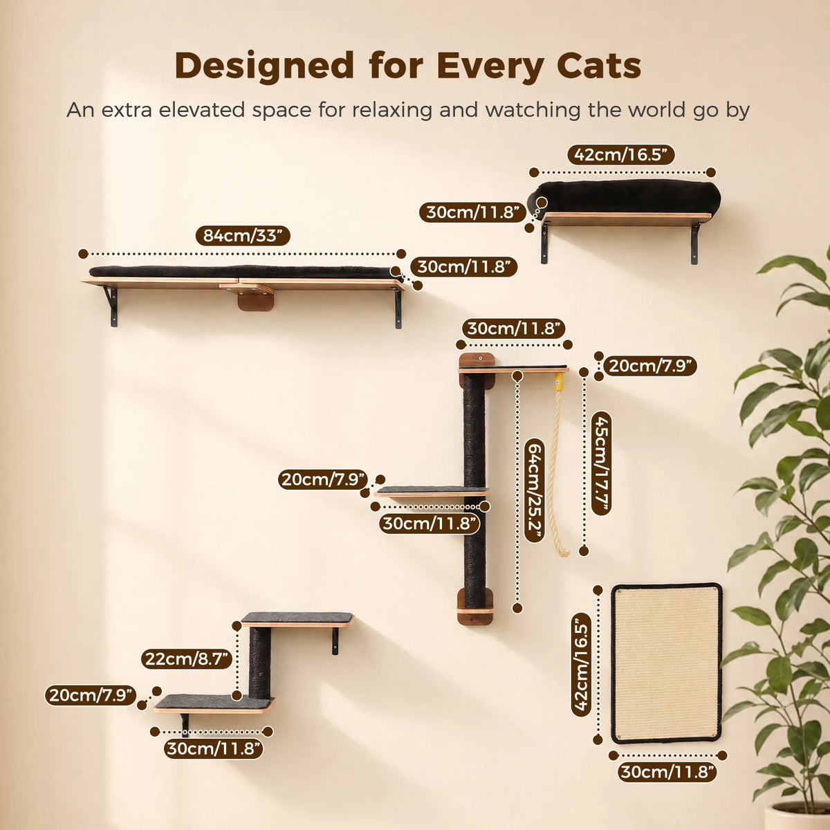 PAWZ Road Wooden Cat Climbing Wall Shelves Sisal Scraper Rope