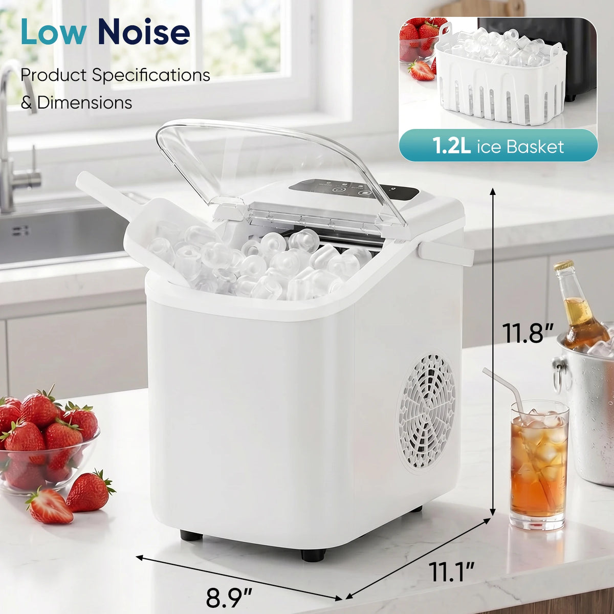 Portable Countertop Ice Maker Machine With Scoop Basket And Handle