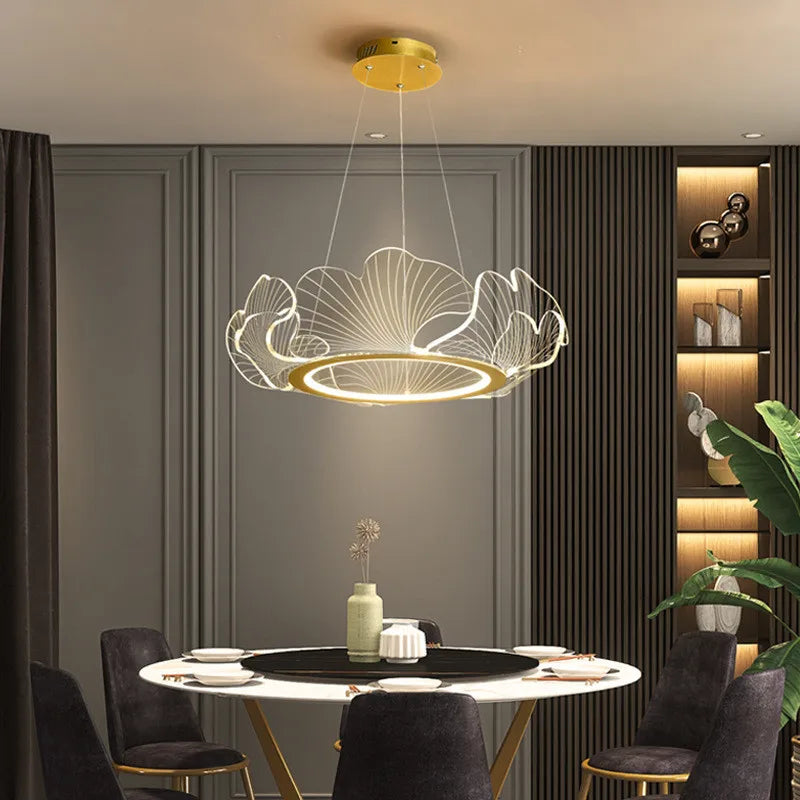 Qyartistry Dimmable Lotus Leaf LED Chandelier for Living Room