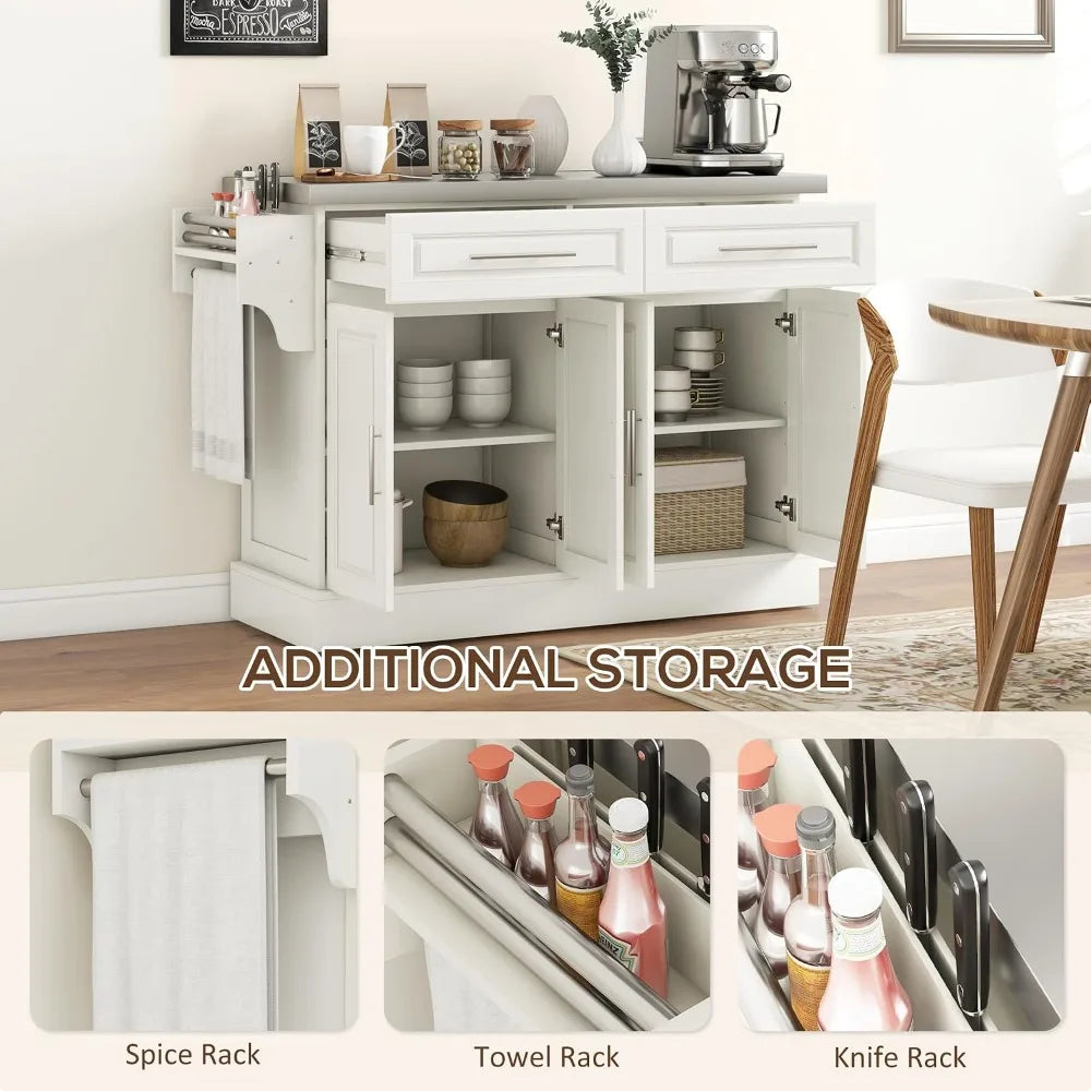 Professional Kitchen Island Cart With Durable Wheels And Storage