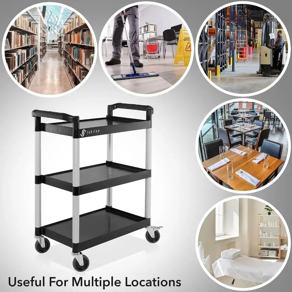Jubilee Commercial Heavy Duty Three Tier Utility Cart With Wheels