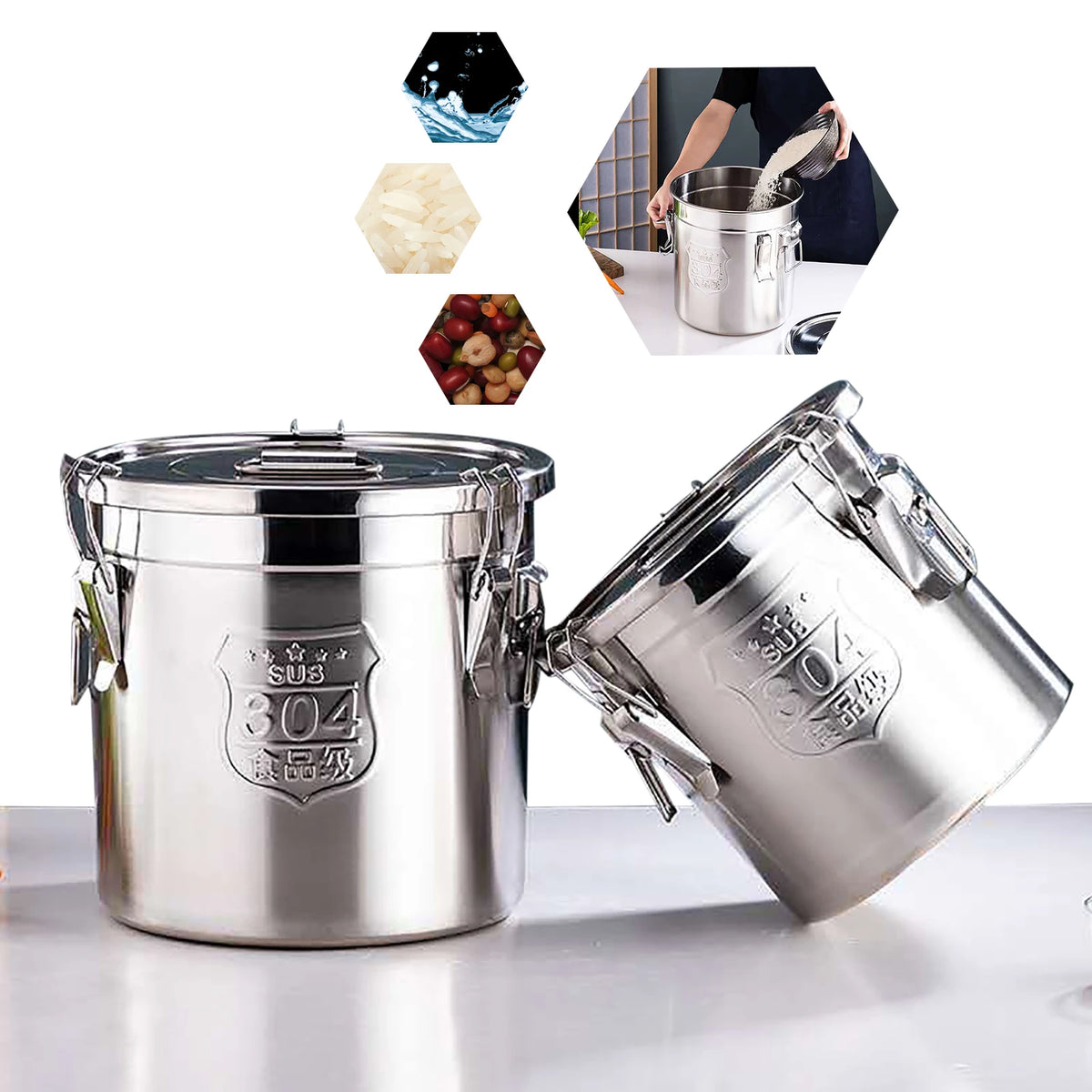 Stainless Steel Airtight Food Storage Canister With Locking Clamp