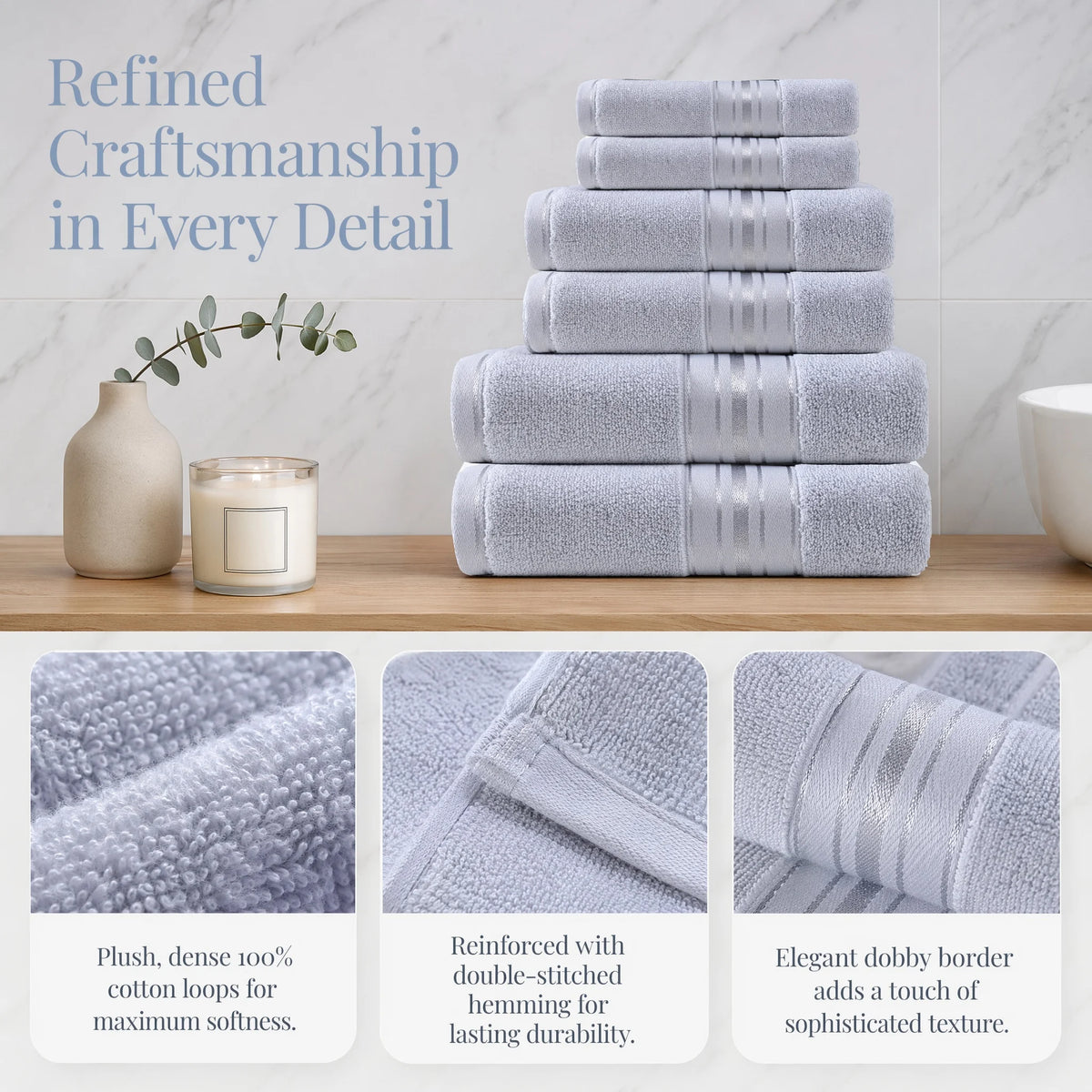 Luxury 6 Piece Cotton Turkish Towel Set For Bathroom