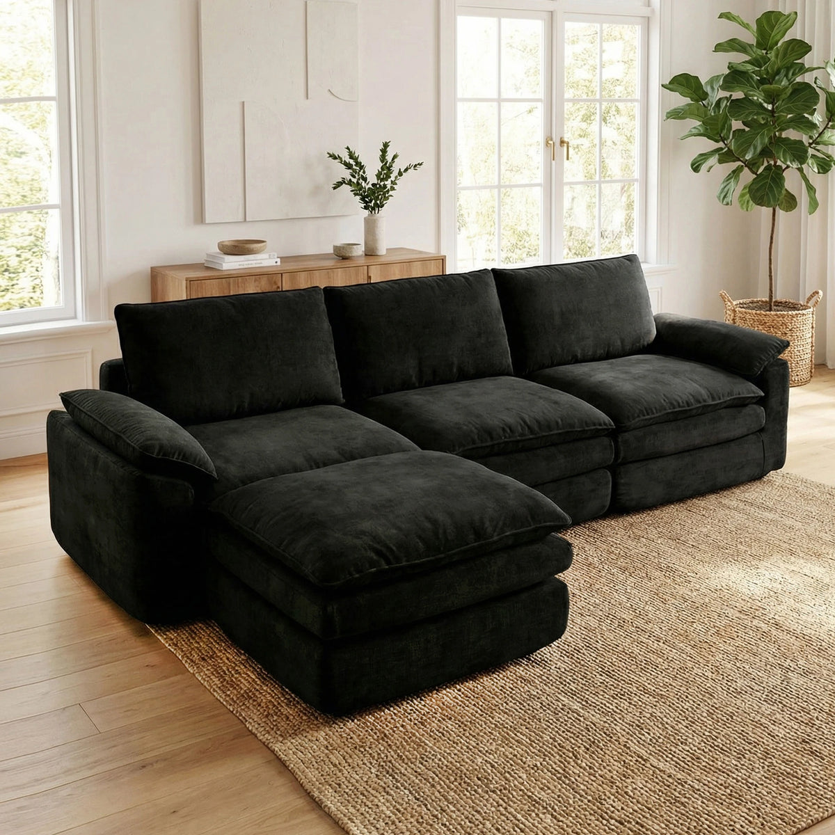 L Shaped Chenille Cloud Sofa With Chaise Lounge Modular Sectional