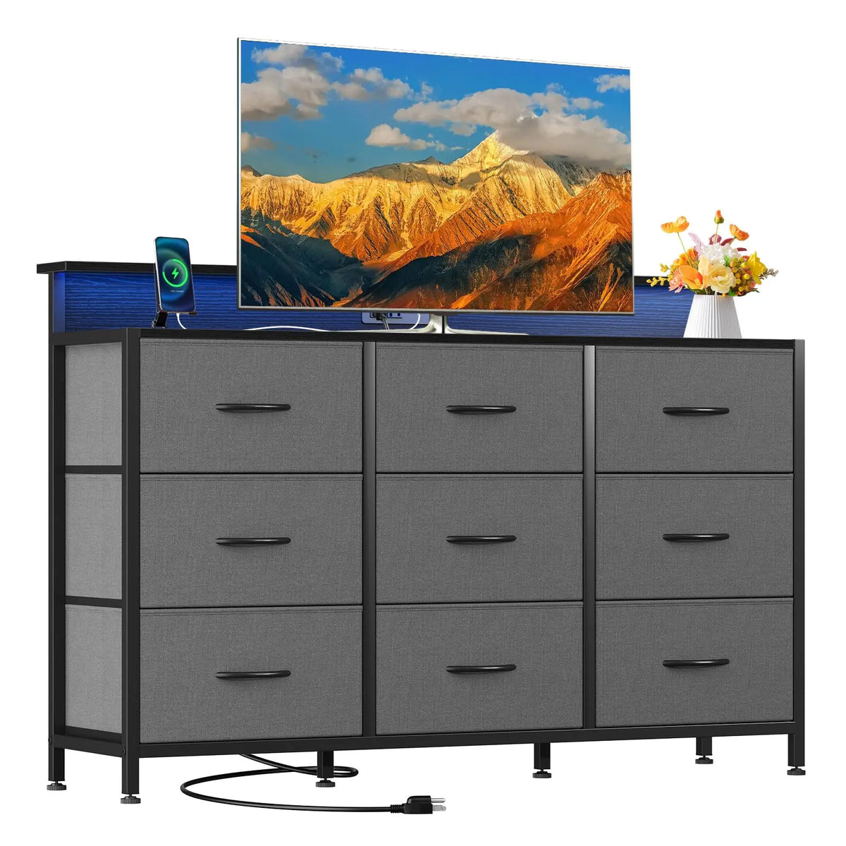 Jhk Media Console With Nine Fabric Drawers Modern Tv Stand