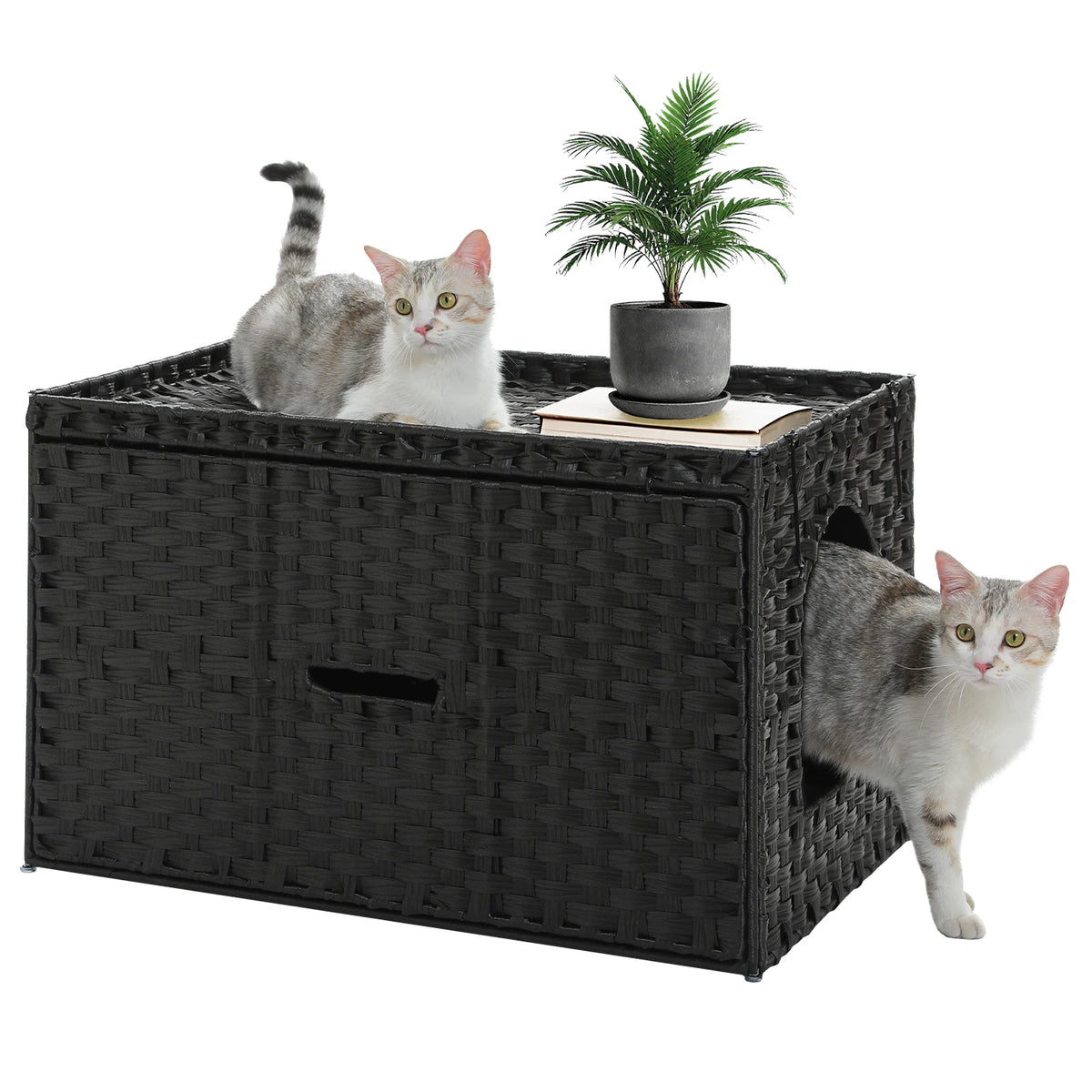 PEQULTI Rattan Cat Litter Box Enclosure With Tall Doorway